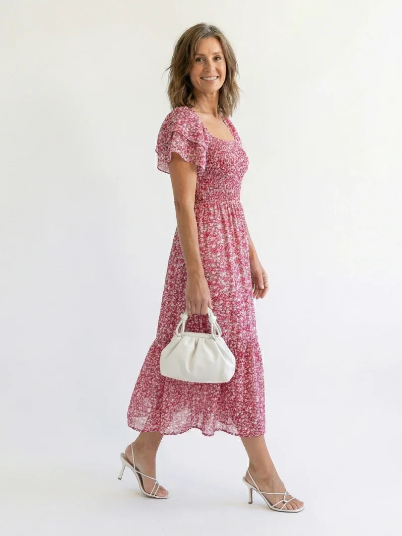 Odette | Off Shoulder Floral Smocked Midi Dress