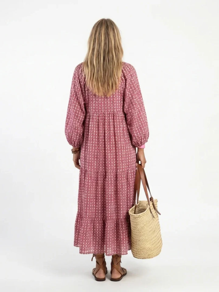 Arlette | Geometric Print Long Sleeve Midi Dress