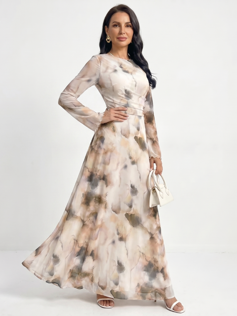 Roxana | Long Sleeve Abstract Print Waist Maxi Dress