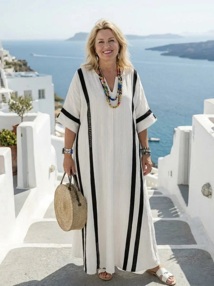 Elvienne | Short Sleeve Color Block Striped Maxi Dress