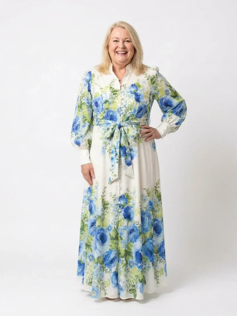 Harper | Long Sleeve Floral Button Front Maxi Dress