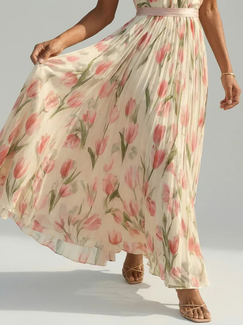 Aurelle | Halter Neck Floral Midi Dress