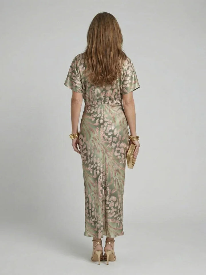 Coralie | Abstract Print V Neck Twist Waist Midi Dress