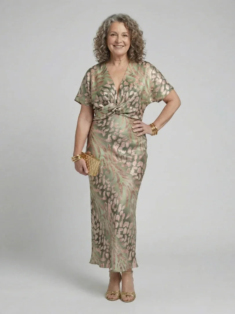 Coralie | Abstract Print V Neck Twist Waist Midi Dress