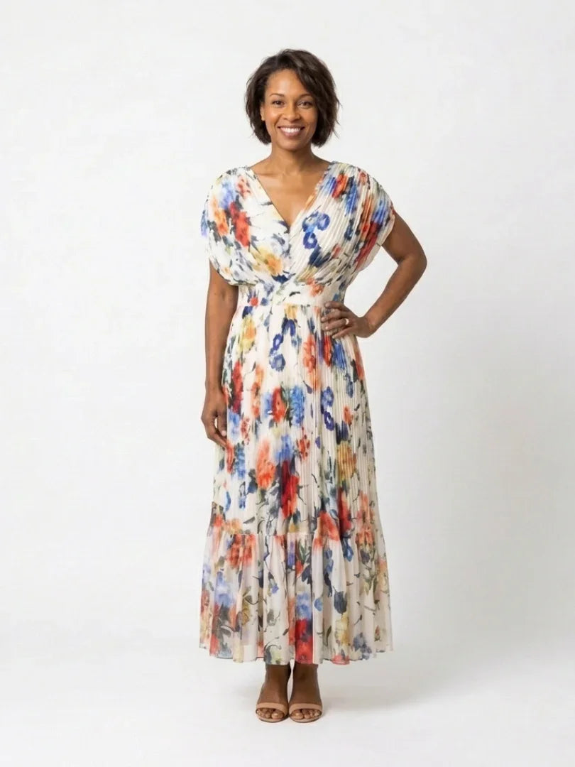 Savannah | Short Sleeve Pleated Floral Midi Dress