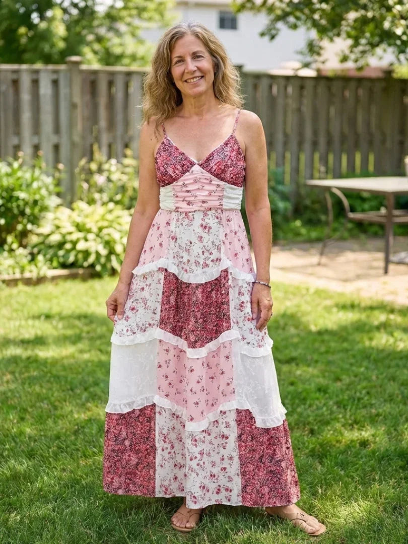Linnea | Spaghetti Strap Ruched Bodice Floral Tiered Maxi Dress