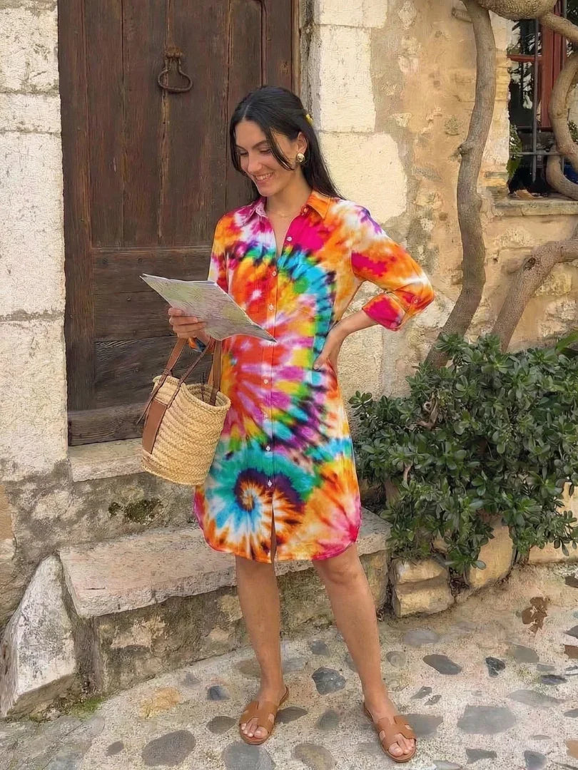Noemi | Long Sleeve Tie Dye Shirt Dress