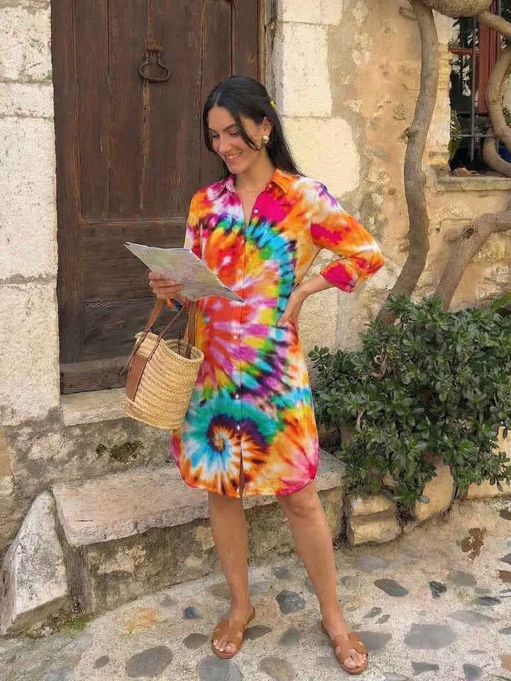 Noemi | Long Sleeve Tie Dye Shirt Dress