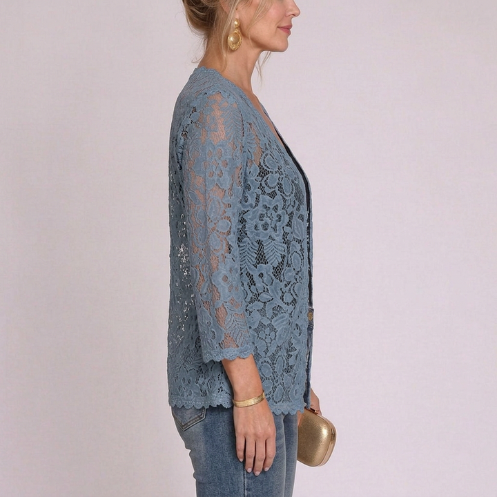 Elowen | Floral Lace 3/4 Sleeve Open Front Cardigan