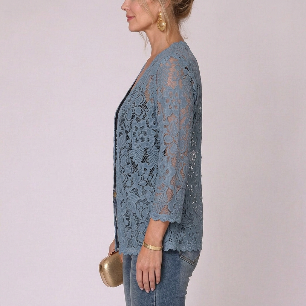 Elowen | Floral Lace 3/4 Sleeve Open Front Cardigan