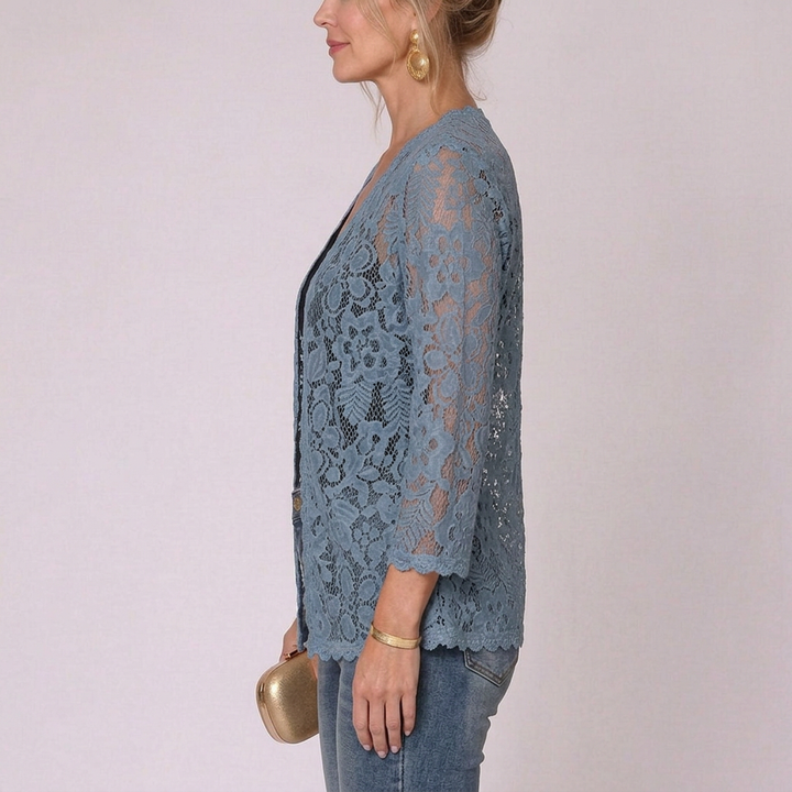 Elowen | Floral Lace 3/4 Sleeve Open Front Cardigan