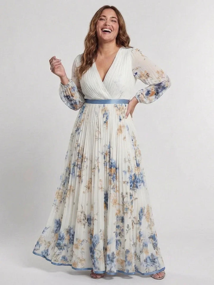 Lavinia | Long Sleeve V Neck Floral Maxi Dress